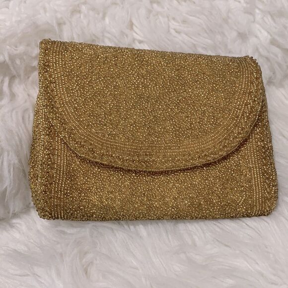 HAND MADE beaded evening bag/clutch flap snap closure goldtone strap women’s - Picture 7 of 12